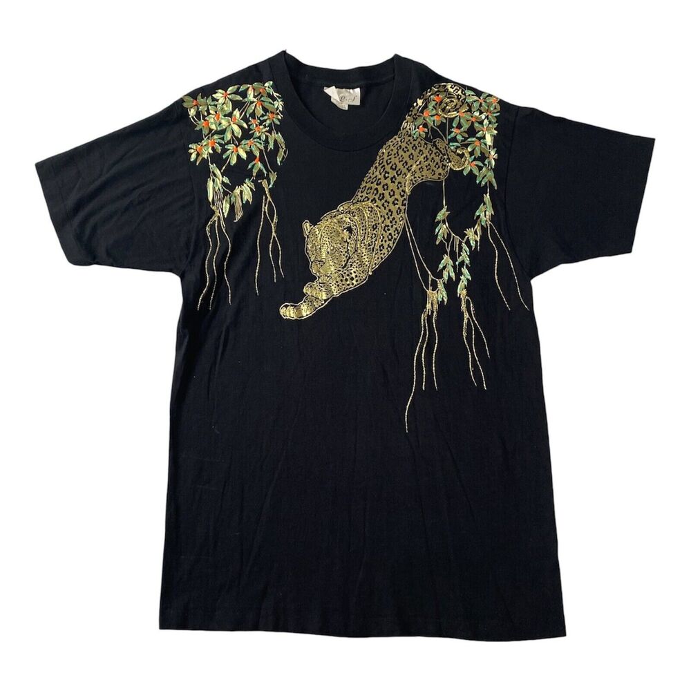 Vintage Jaguar T-Shirt Women's Made in U.S.A‎ One Size Black/Gold  Y2K D.L.S